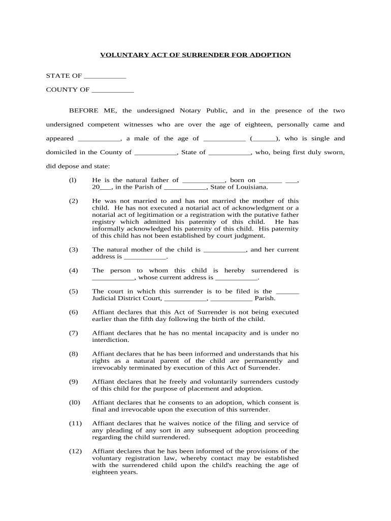 Surrender Adoption  Form