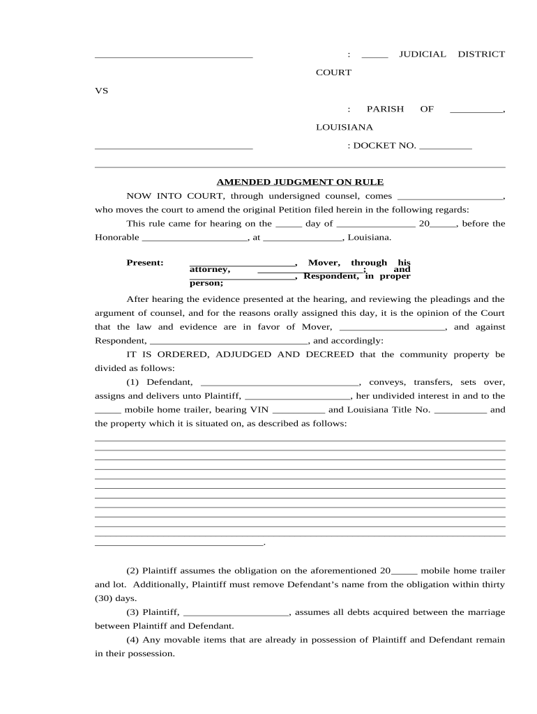 Amended Judgment on Rule Louisiana  Form