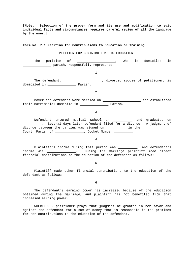 Contributions to Education or Training Packet Louisiana  Form