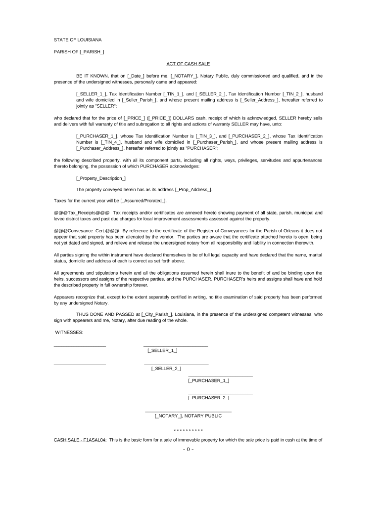 Act of Cash Sale Louisiana  Form