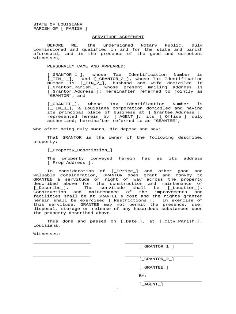 Louisiana Servitude Agreement  Form