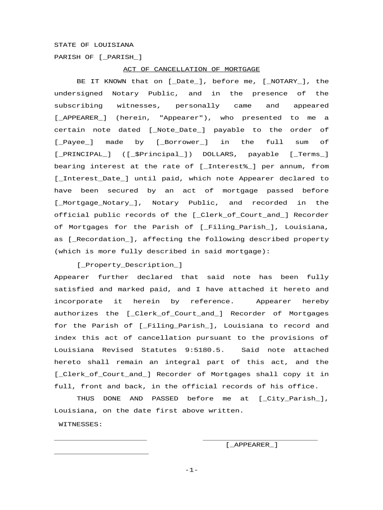 Louisiana Cancellation Mortgage  Form