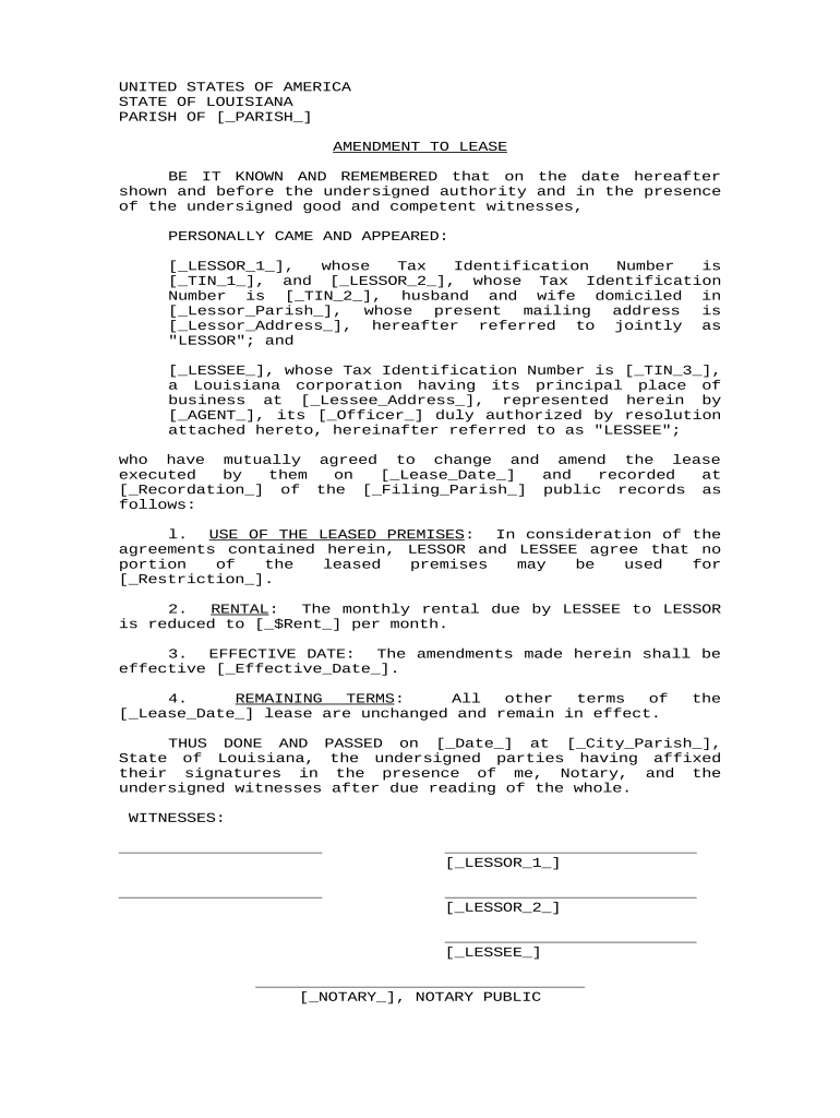 Amendment to Lease Louisiana  Form