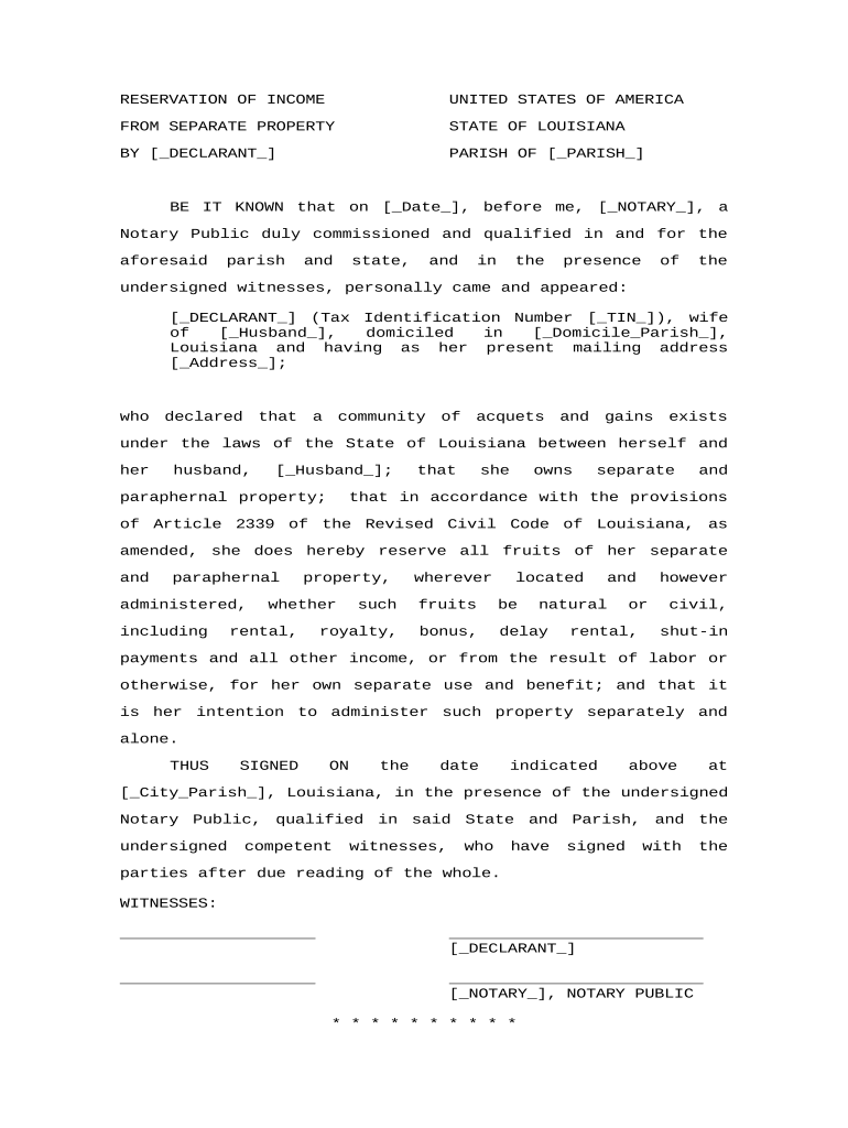 Louisiana Separate Property Form