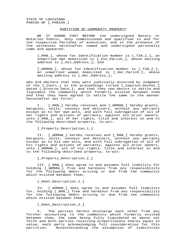 Louisiana Partition Property  Form