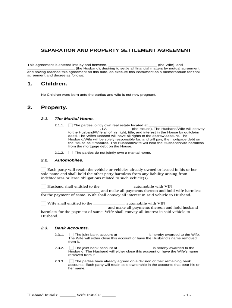 Louisiana Property Settlement  Form