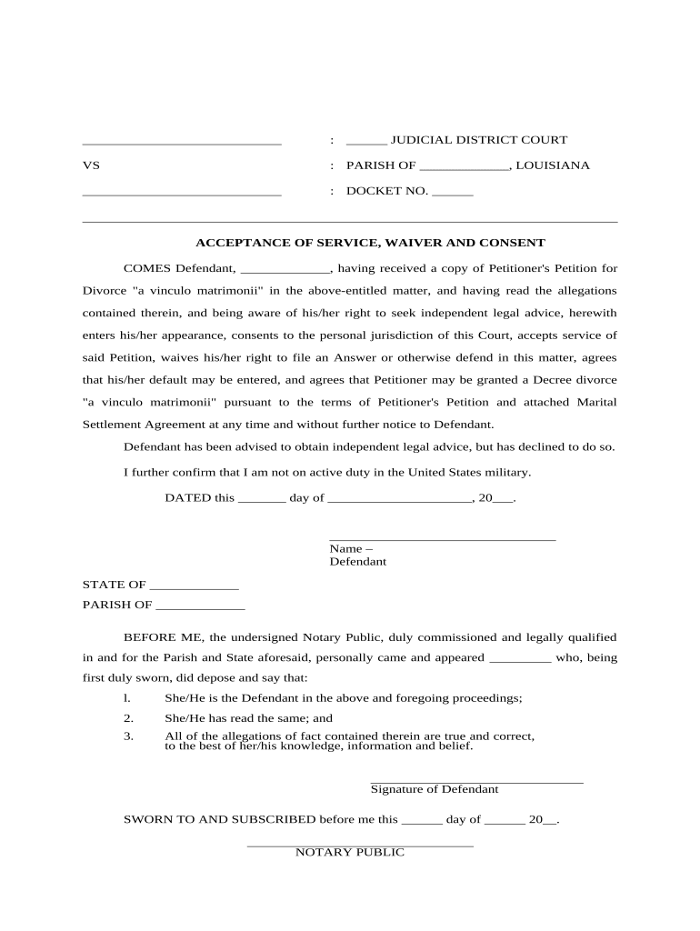 Service Waiver Louisiana  Form