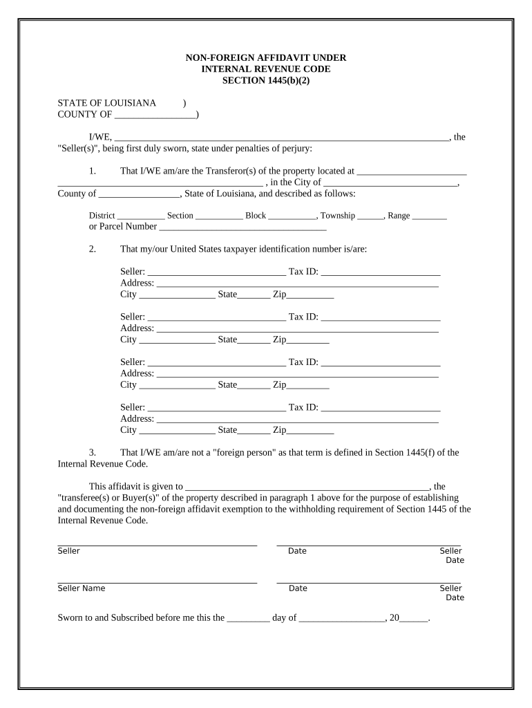 Non Foreign Affidavit under IRC 1445 Louisiana  Form