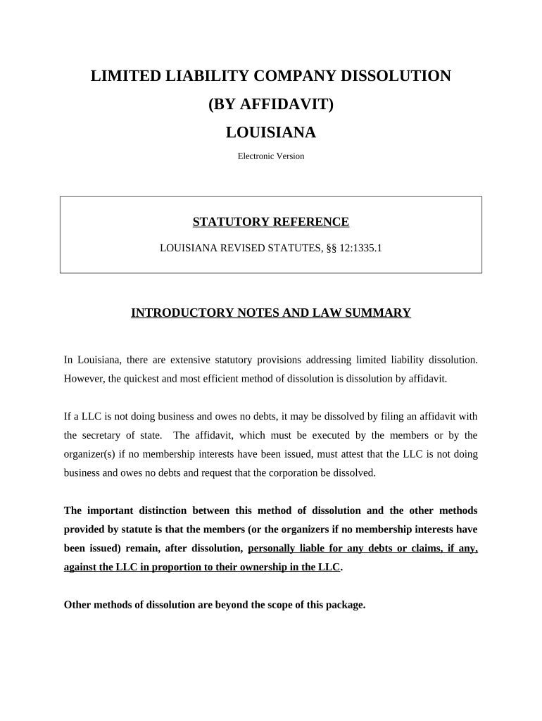 Fill and Sign the Louisiana Dissolution Package to Dissolve Limited Liability Company Llc Louisiana Form