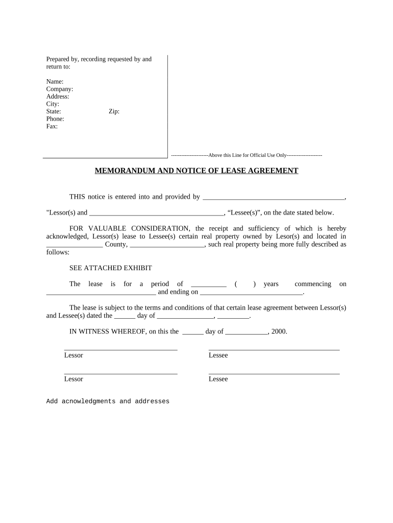 Notice of Lease for Recording Louisiana  Form