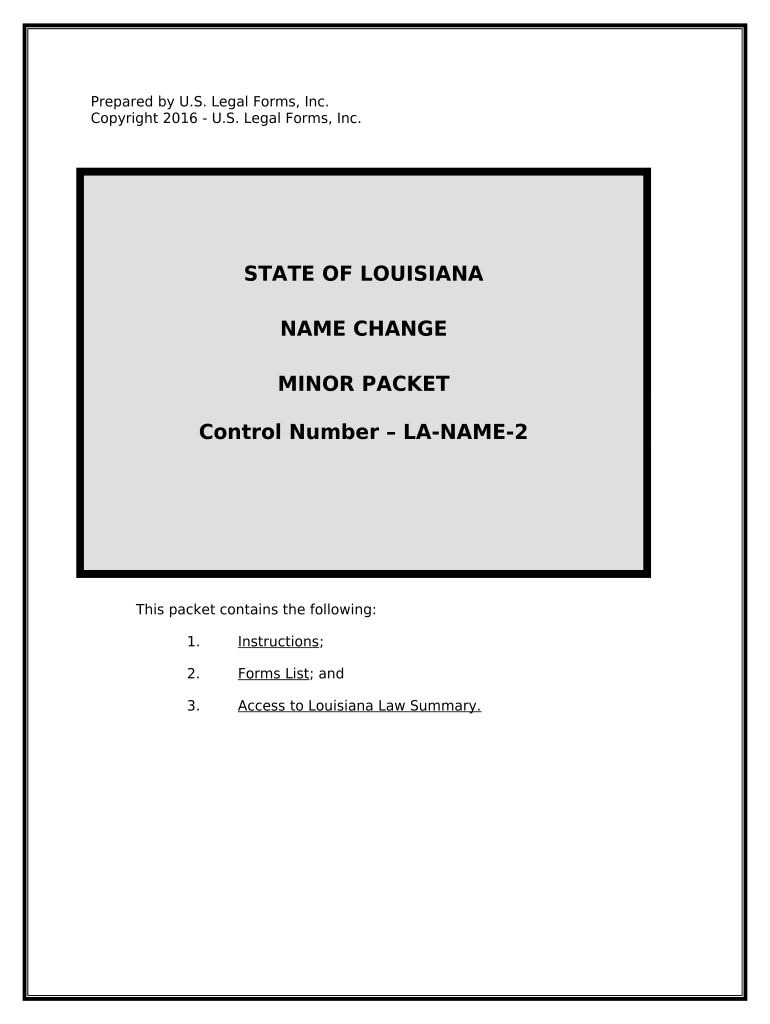 Name Change Instructions and Forms Package for a Minor Louisiana
