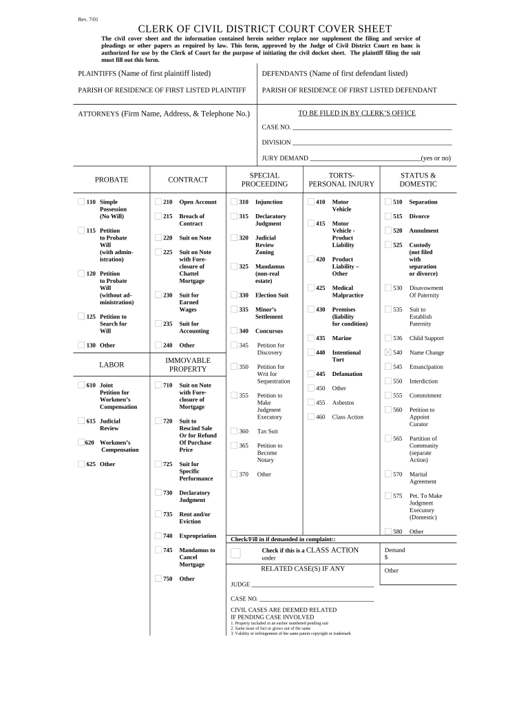 Civil Coversheet  Form