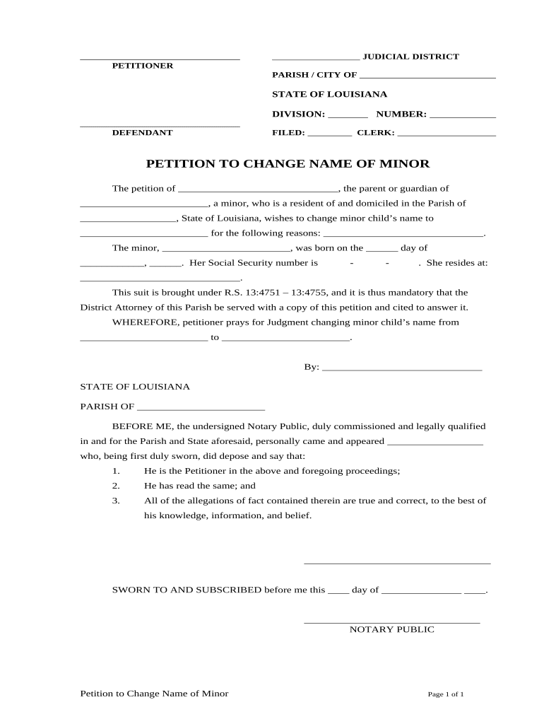 Louisiana Change Name  Form