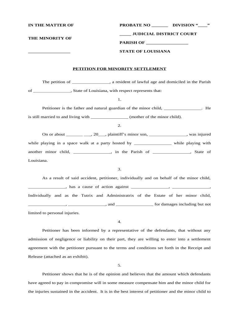 Petition Settlement  Form