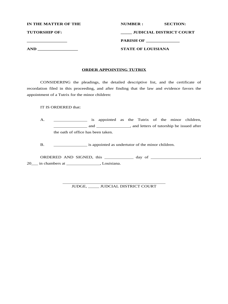 Order Appointing Turtix Louisiana  Form