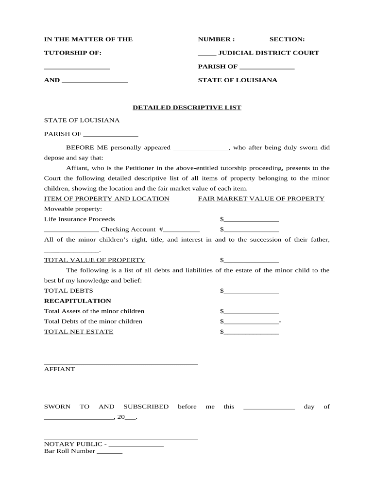 Louisiana Detailed Descriptive List  Form