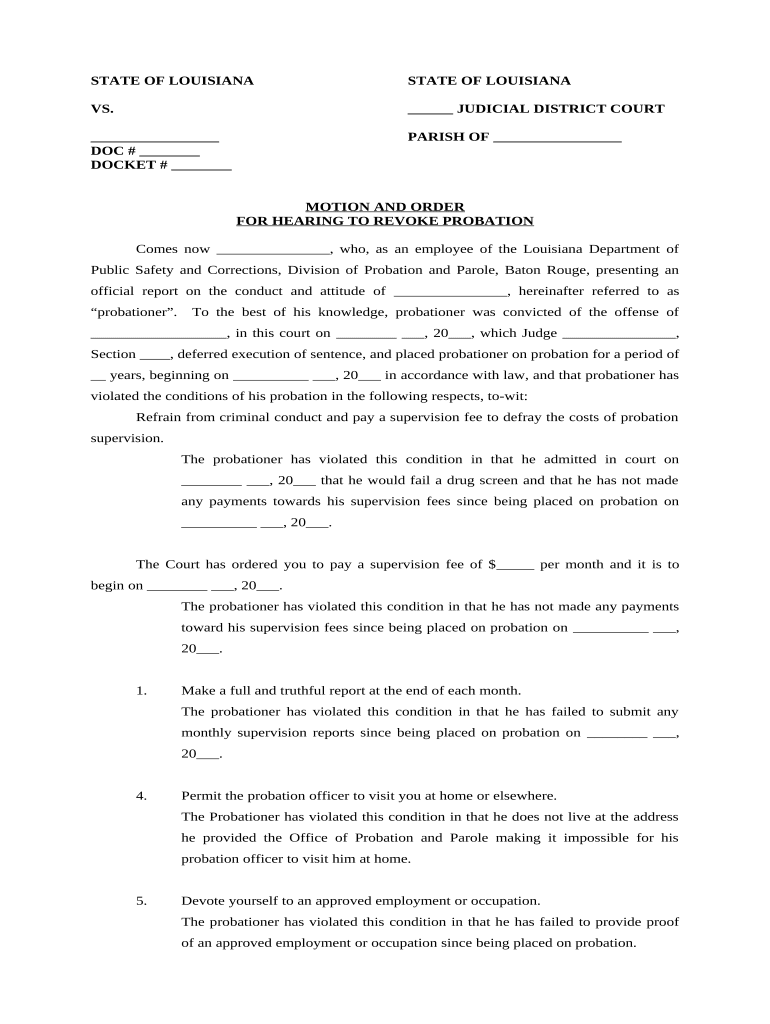 Motion Order Hearing  Form