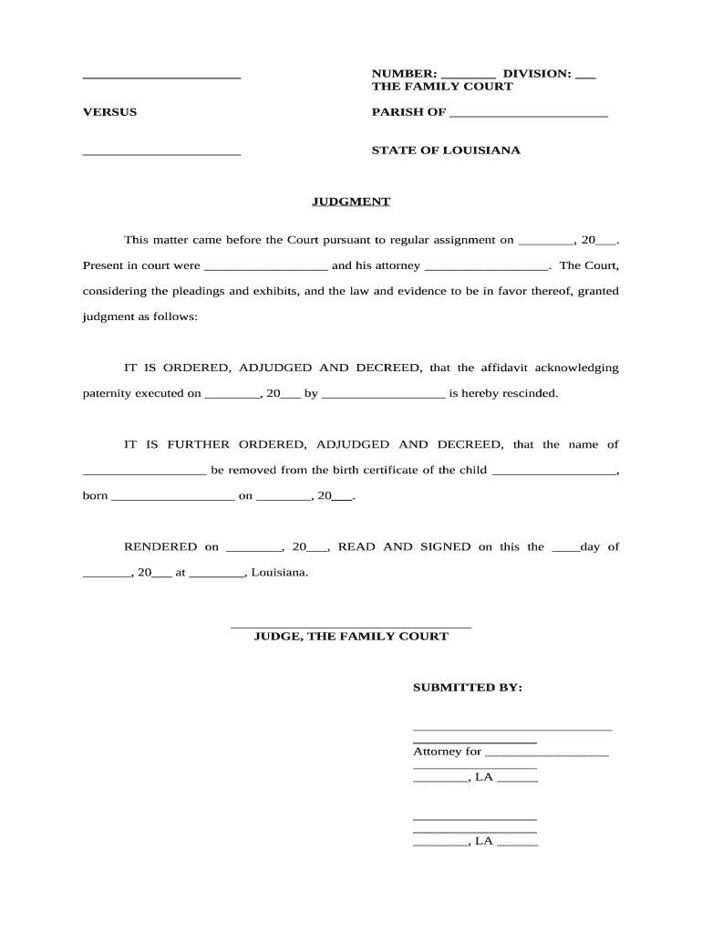 Louisiana Judgment Paternity  Form