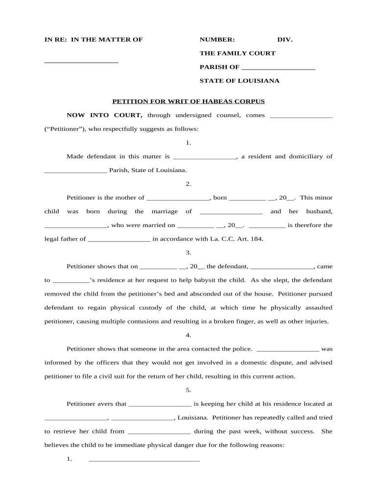 Fill and Sign the Habeas Corpus 497309448 Form