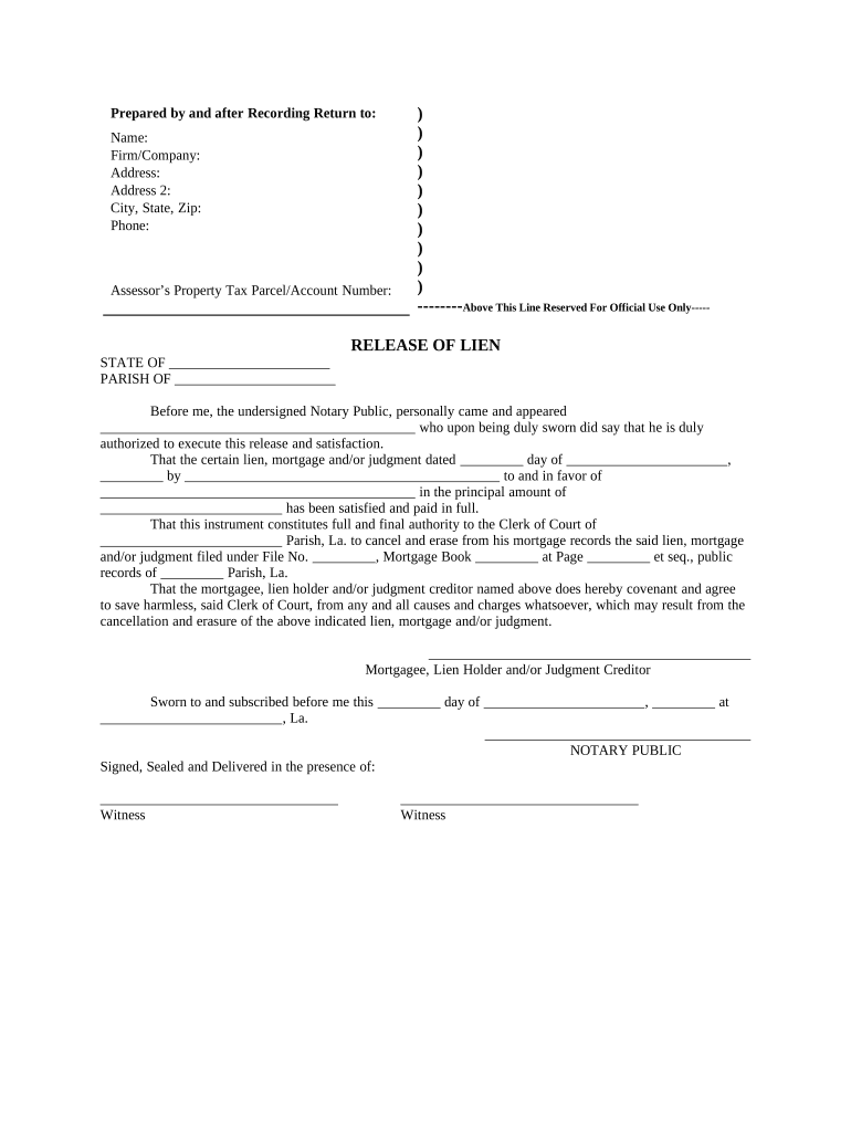 Louisiana Cancellation Mortgage  Form