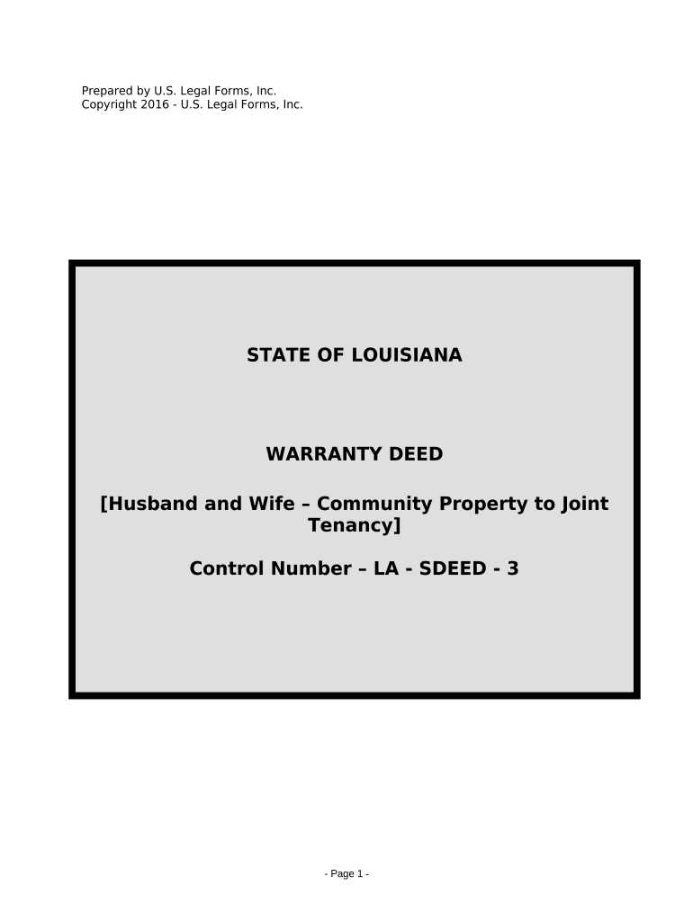 Warranty Deed to Convert Community Property to Joint Tenancy Louisiana  Form