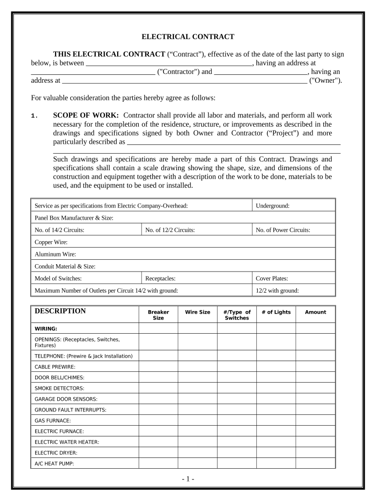 Electrical Contract for Contractor Massachusetts  Form