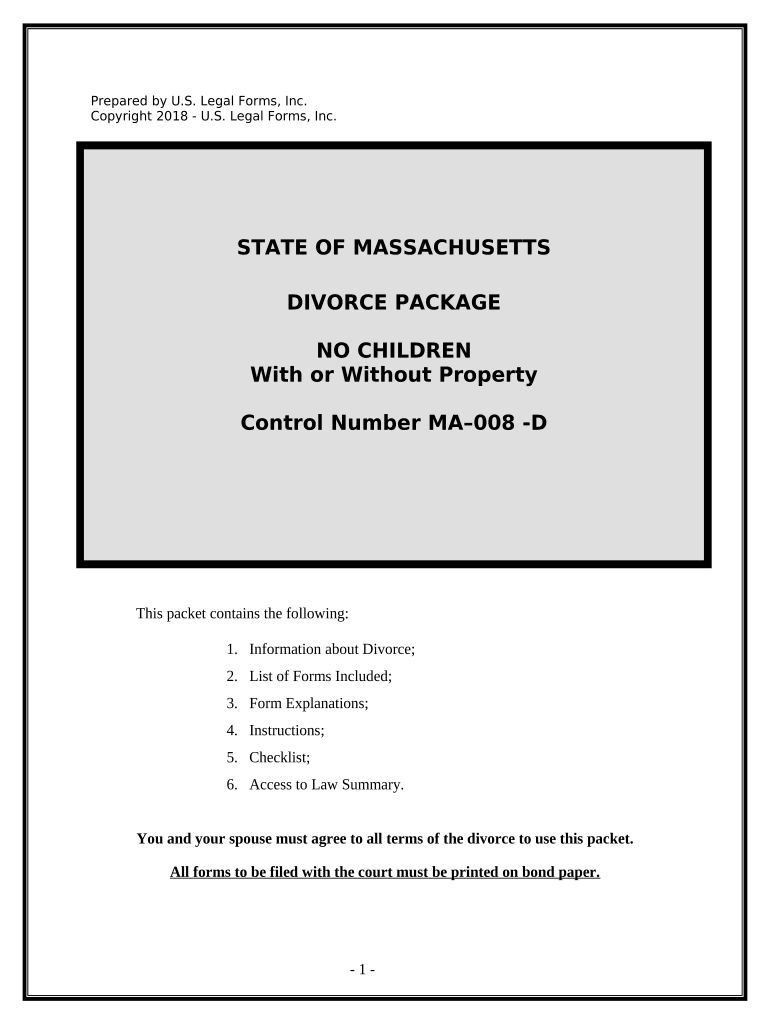 No Fault Agreed Uncontested Divorce Package for Dissolution of Marriage for Persons with No Children with or Without Property an  Form