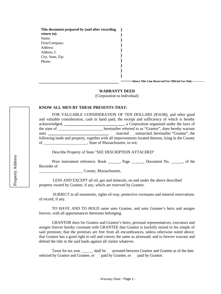 Ma Warranty Deed  Form