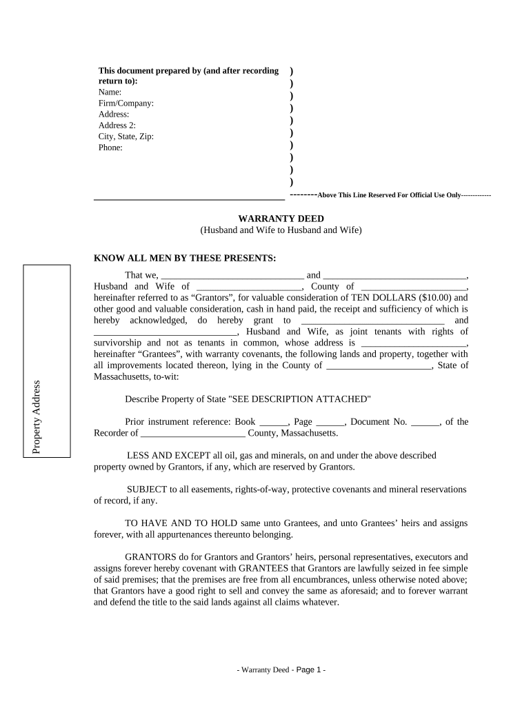 Massachusetts Warranty Deed  Form