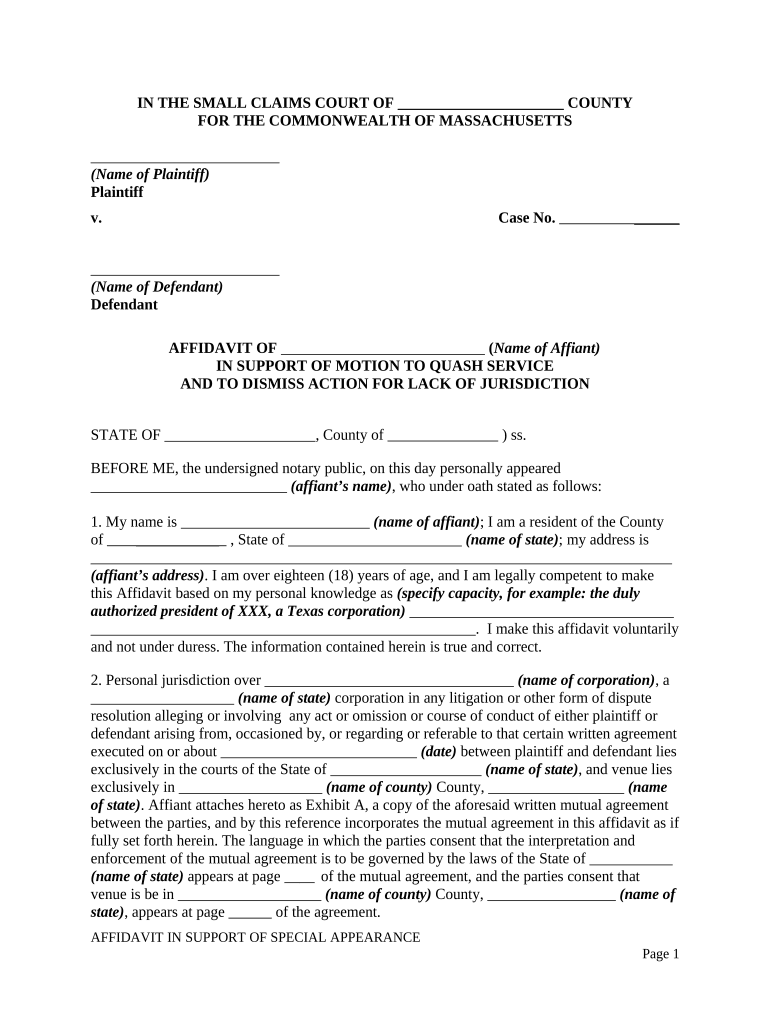 Massachusetts Affidavit  Form