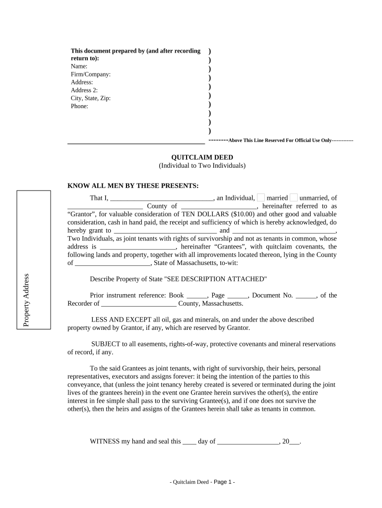 Massachusetts Quitclaim Deed  Form