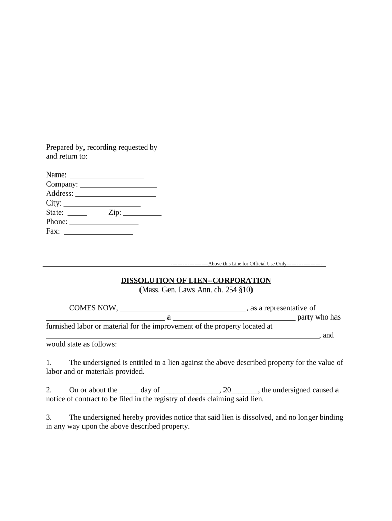 Massachusetts Lien  Form