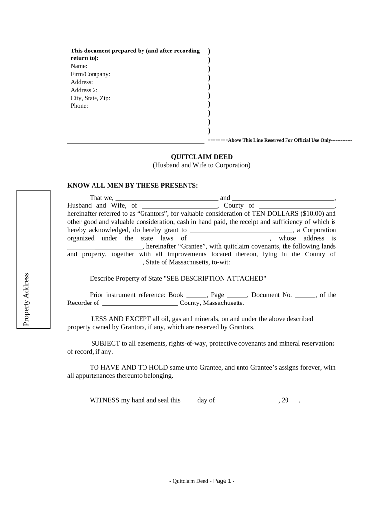 Massachusetts Quitclaim Deed  Form