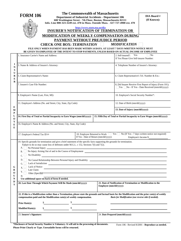 Insurer Notification of Termination for Workers' Compensation Massachusetts  Form