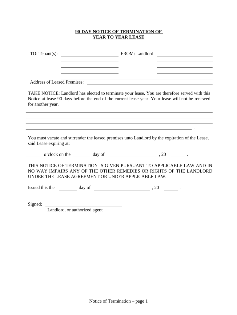 90 Day Notice Template  Form