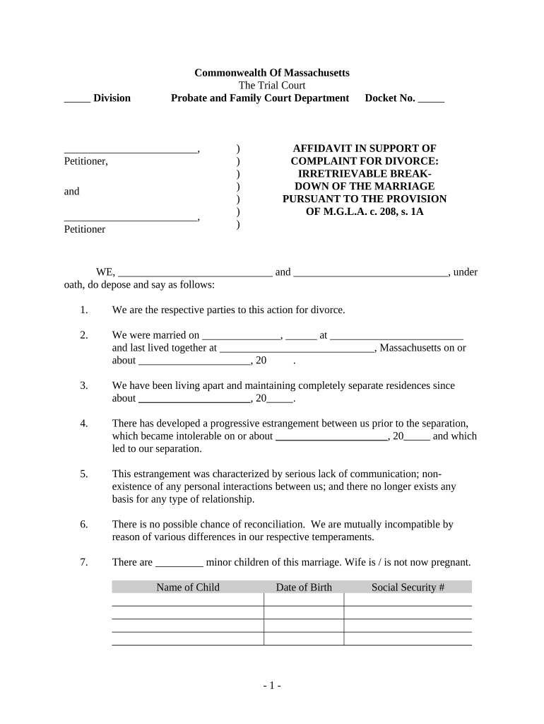 Massachusetts Affidavit  Form
