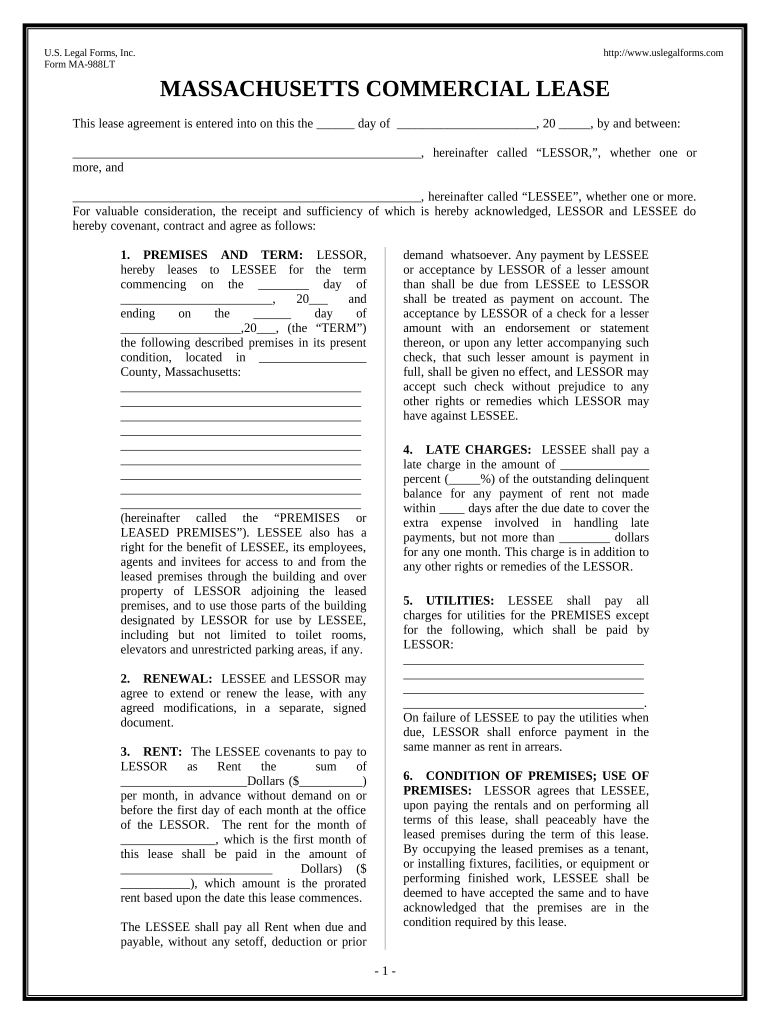 Massachusetts Commercial Lease  Form