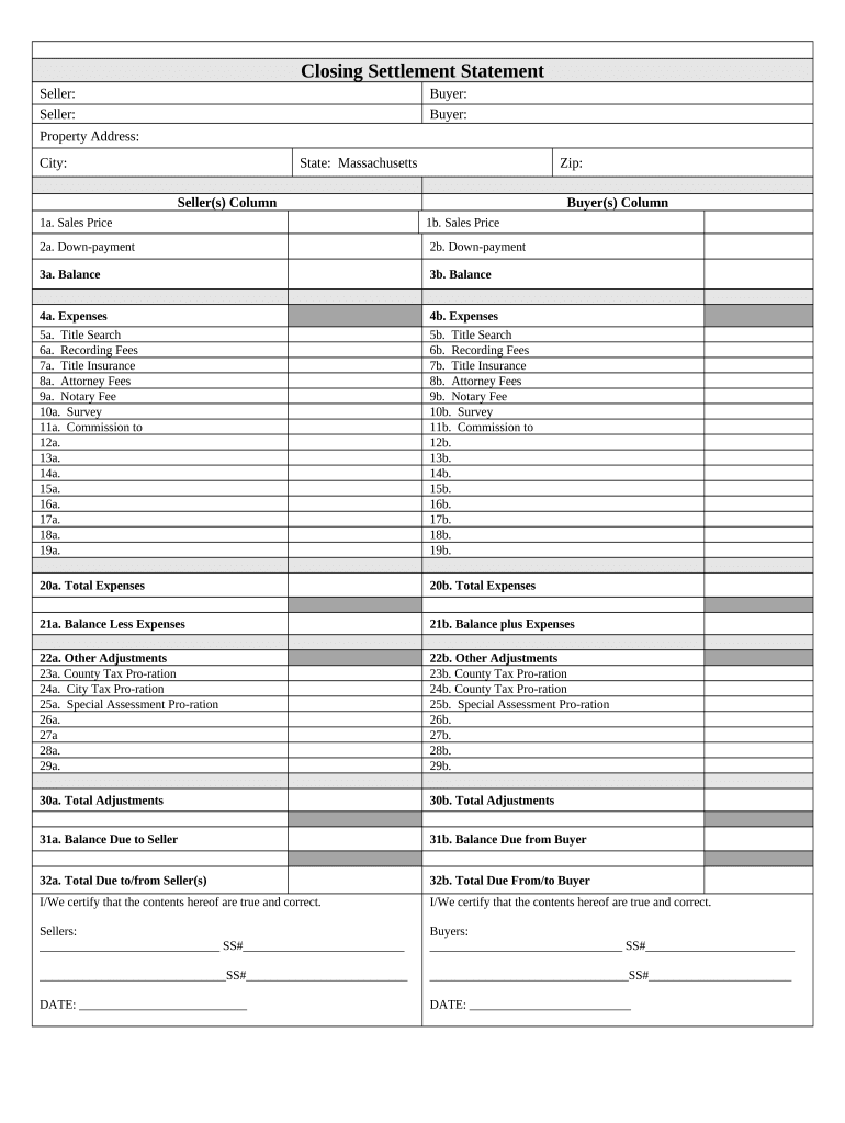 Massachusetts Closing  Form