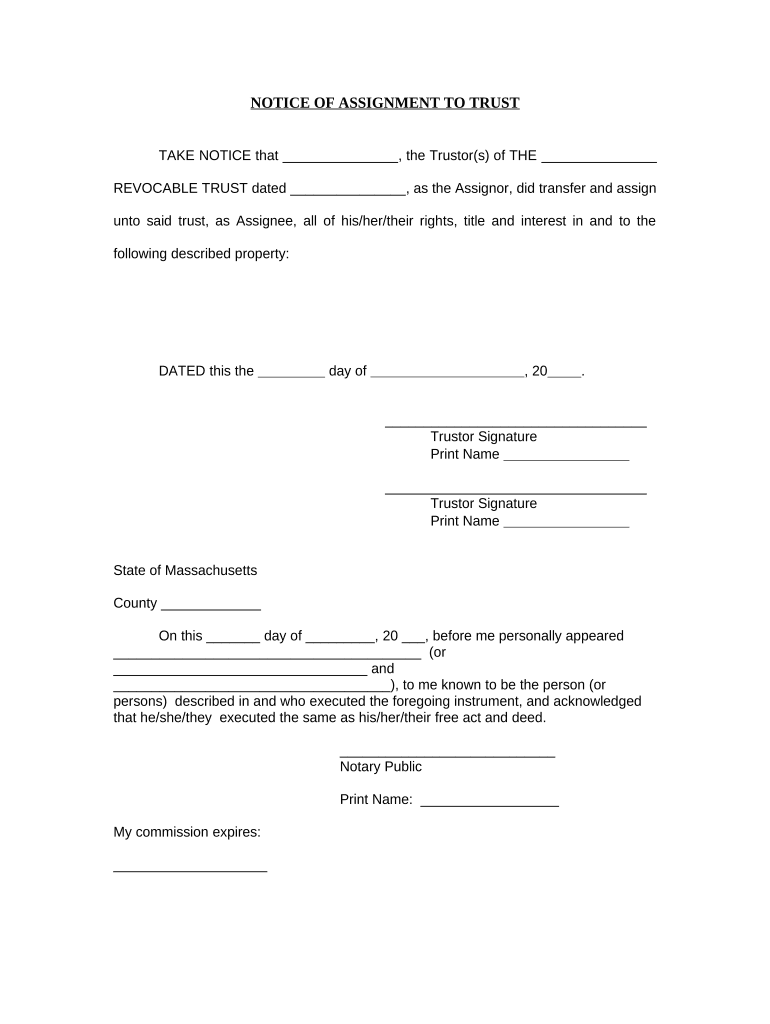 Notice of Assignment to Living Trust Massachusetts  Form