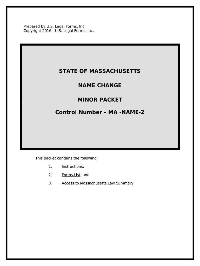 Massachusetts Name Change Instructions and Forms Package for a Minor Massachusetts