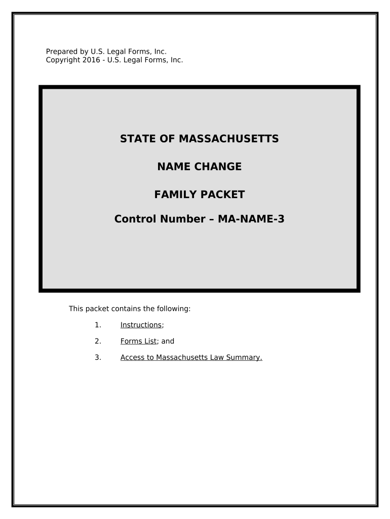 Name Change Instructions and Forms Package for a Family Massachusetts