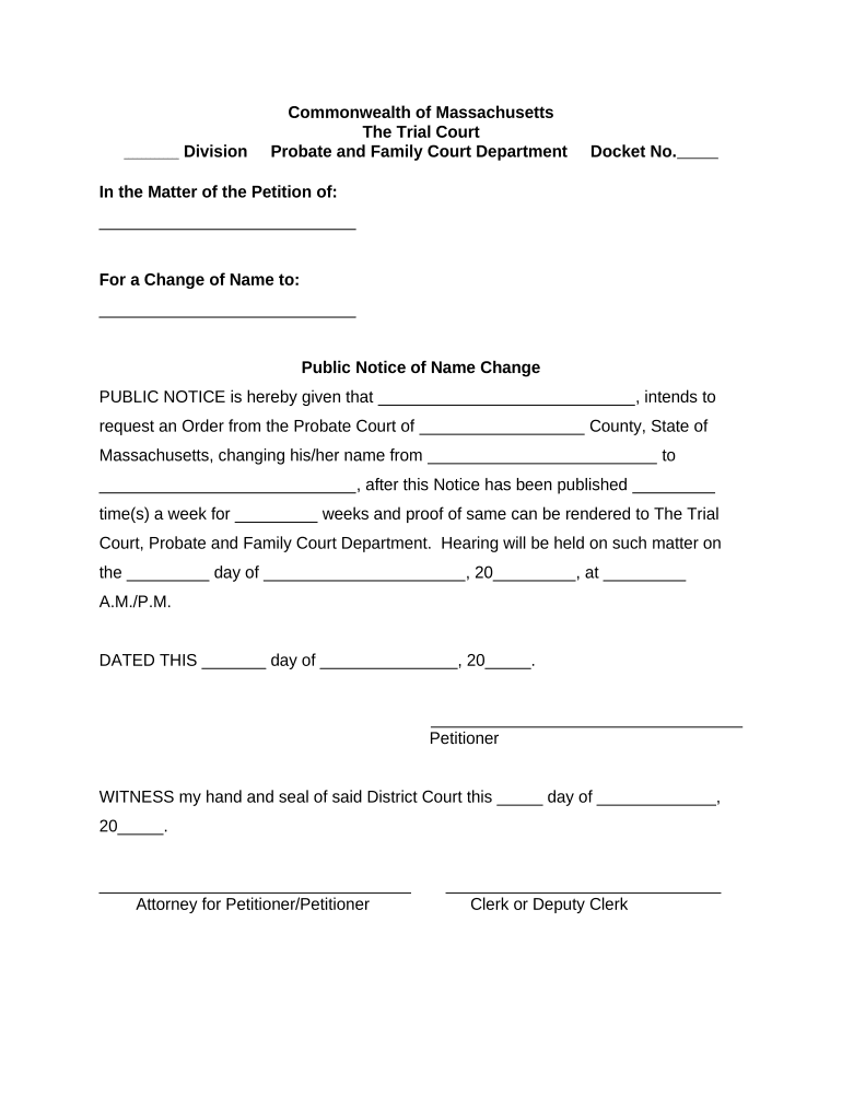 Massachusetts Name Change  Form