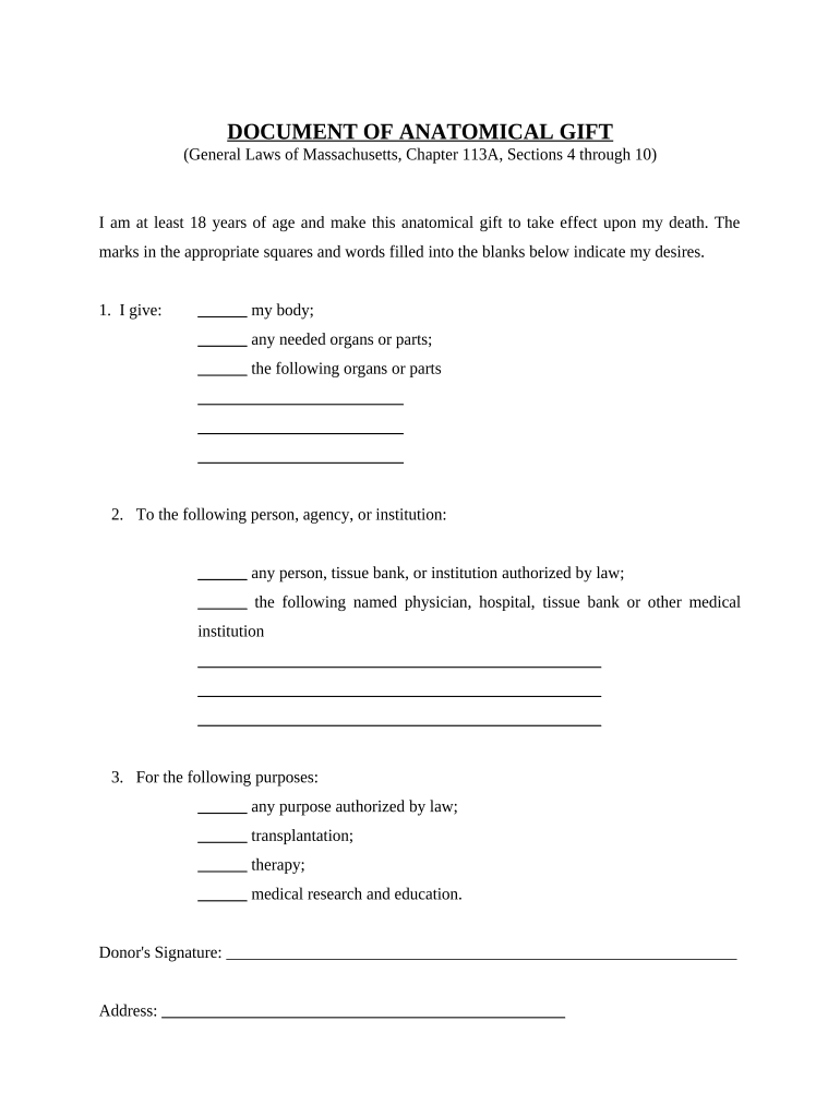 Massachusetts Anatomical Gift  Form