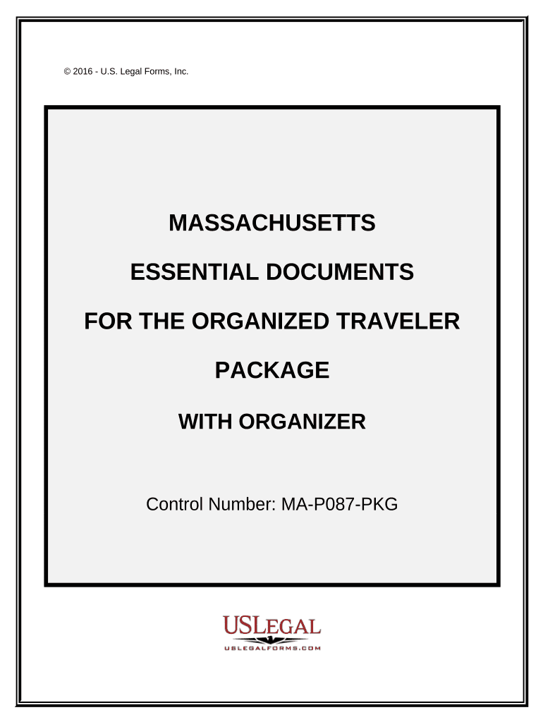 Essential Documents for the Organized Traveler Package with Personal Organizer Massachusetts  Form