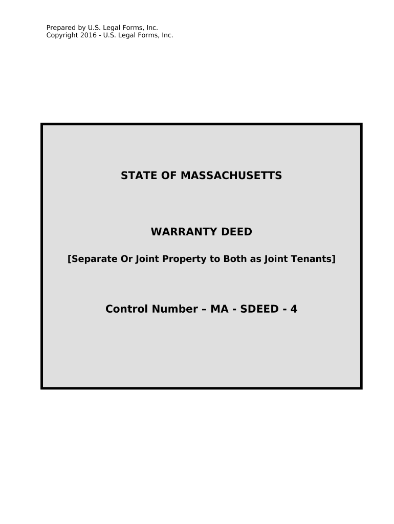 Warranty Deed for Separate or Joint Property to Joint Tenancy Massachusetts  Form
