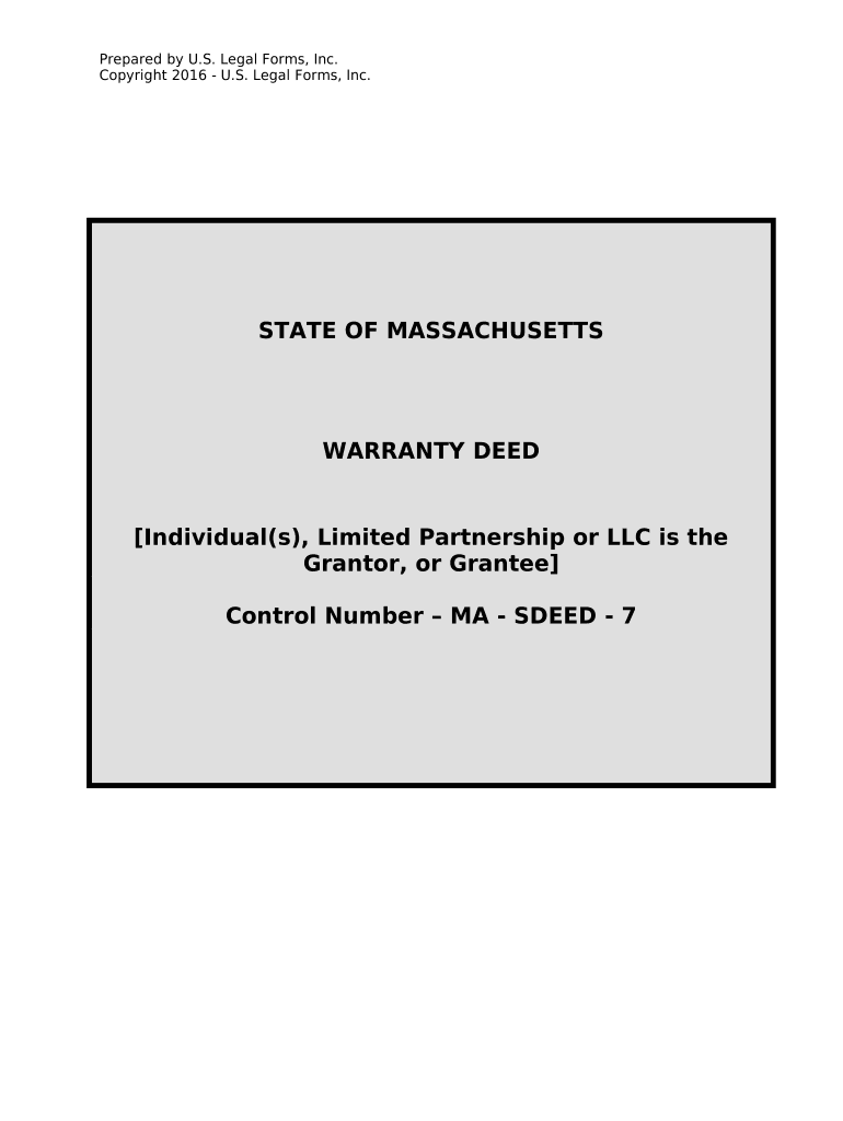 Warranty Deed from Limited Partnership or LLC is the Grantor, or Grantee Massachusetts  Form