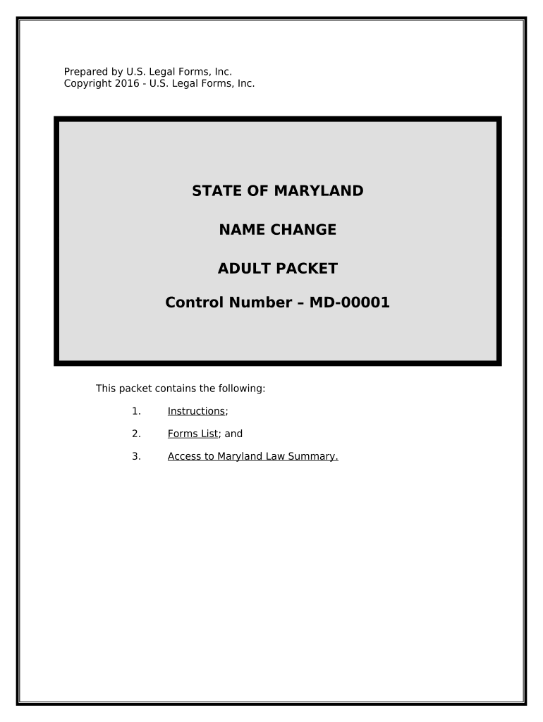 Name Change Instructions and Forms Package for an Adult Maryland