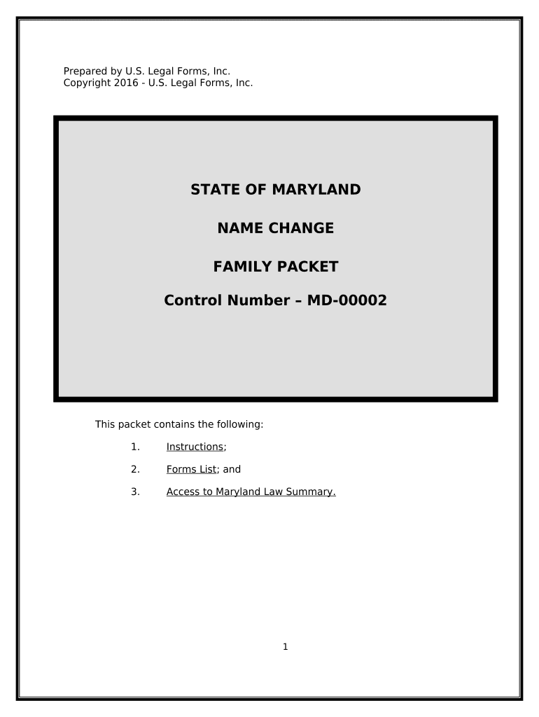 Name Change Instructions and Forms Package for a Family Maryland
