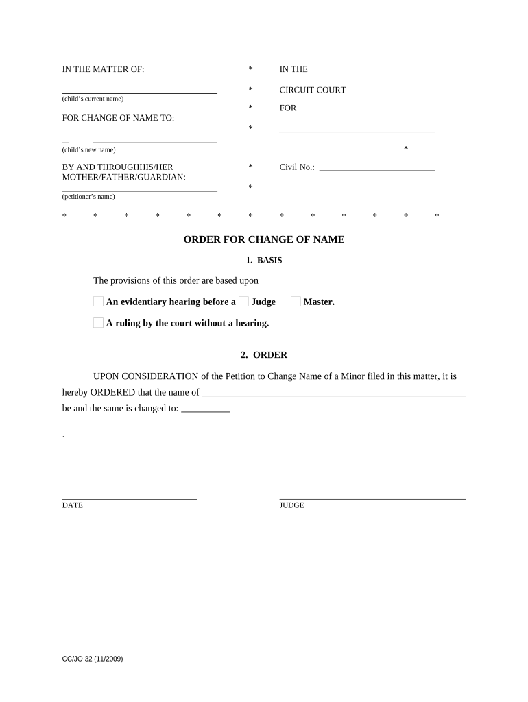 Name Change Minor Maryland  Form