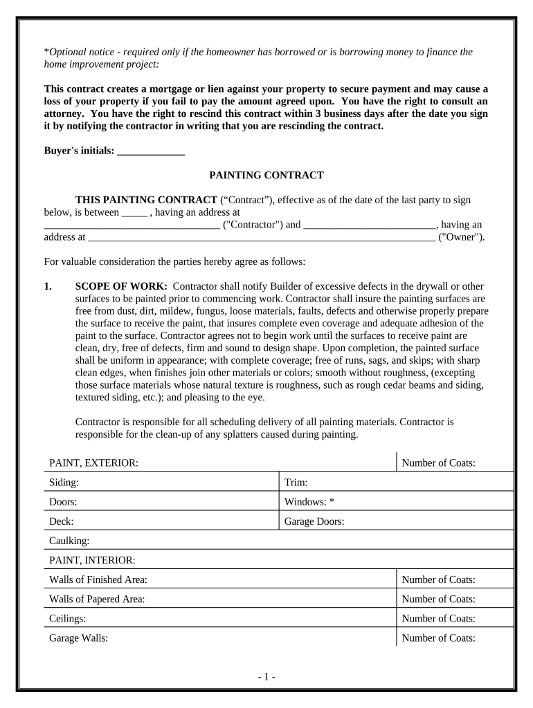 Painting Contract for Contractor Maryland  Form